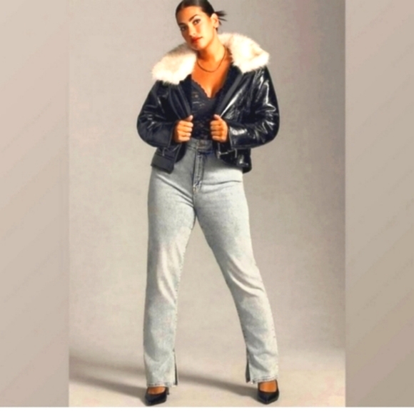 Unreal fur wet look aviator jacket - Picture 5 of 16